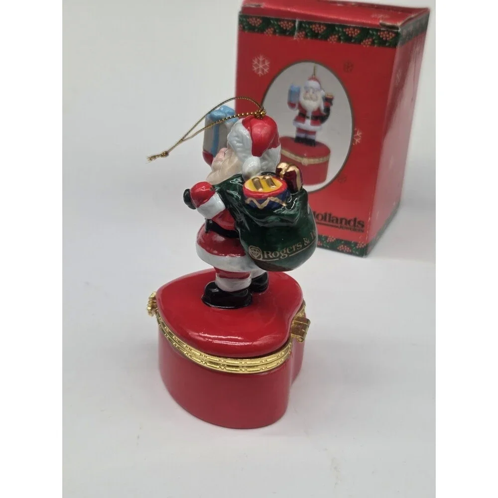 Rodgers And Holland Jeweler Porcelain Ring Box Ornament Santa Claus